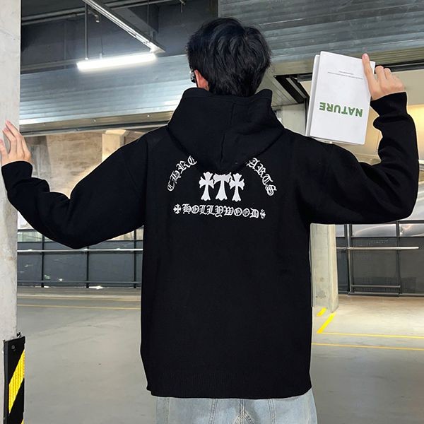 クロムハーツ 偽物 ニット ジップ フーディ ロゴ刺繡 Kuj20408